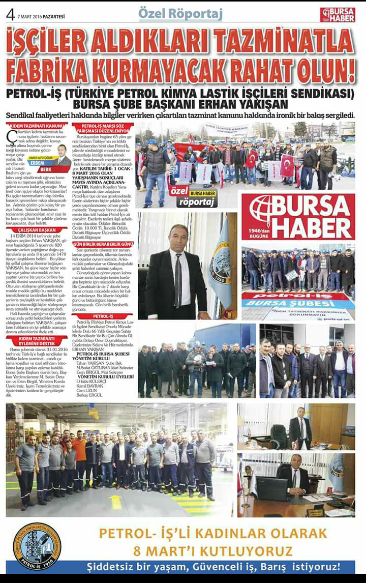 Bursa Şube Başkanımız Erhan Yakışan’ın Bursa Haber Gazetesindeki Ropörtajı