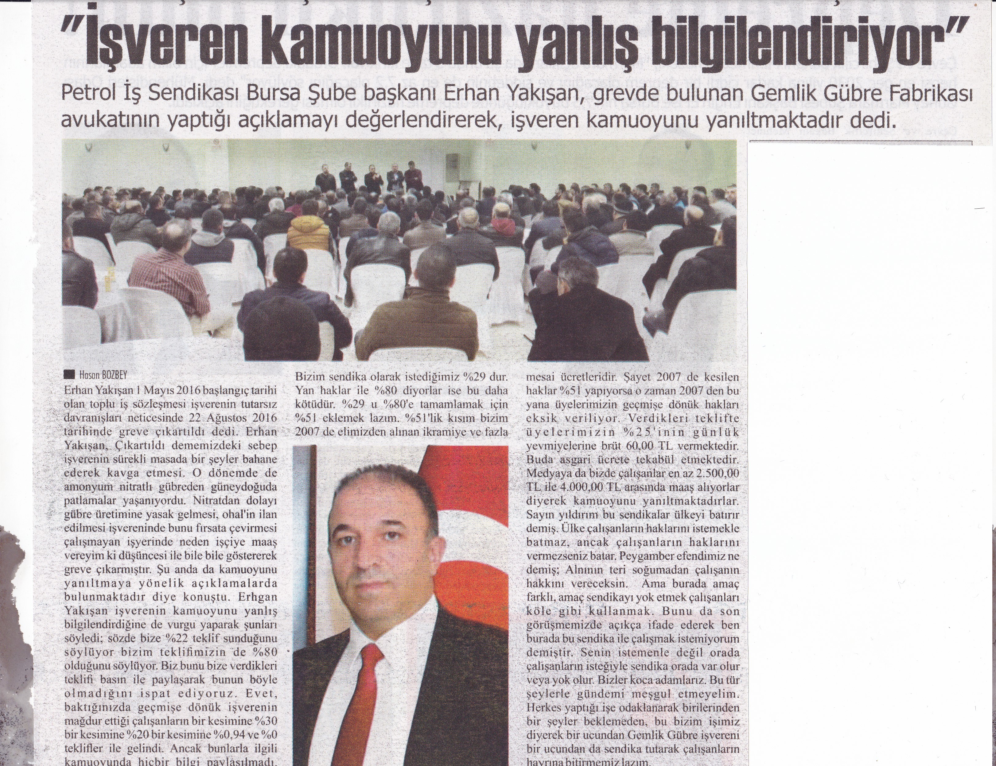 Bursa Şube Başkanımızdan Gemlik Gübre Açıklaması